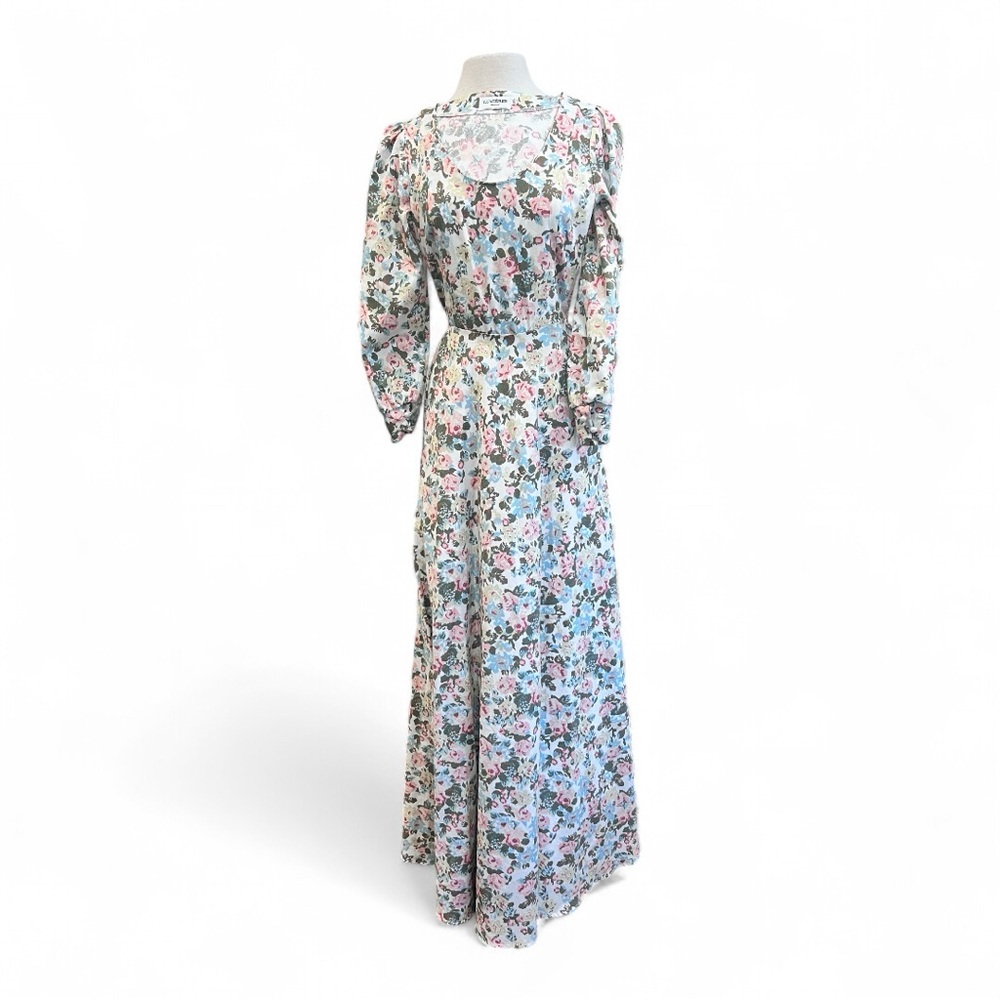 Lumieres Vintage Maxi Denim Floral Classic Dress Gown
